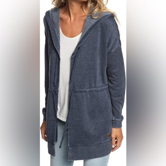 Roxy Jackets & Blazers - Roxy Blue Chameleon Long Line Hooded Fleece Jacket